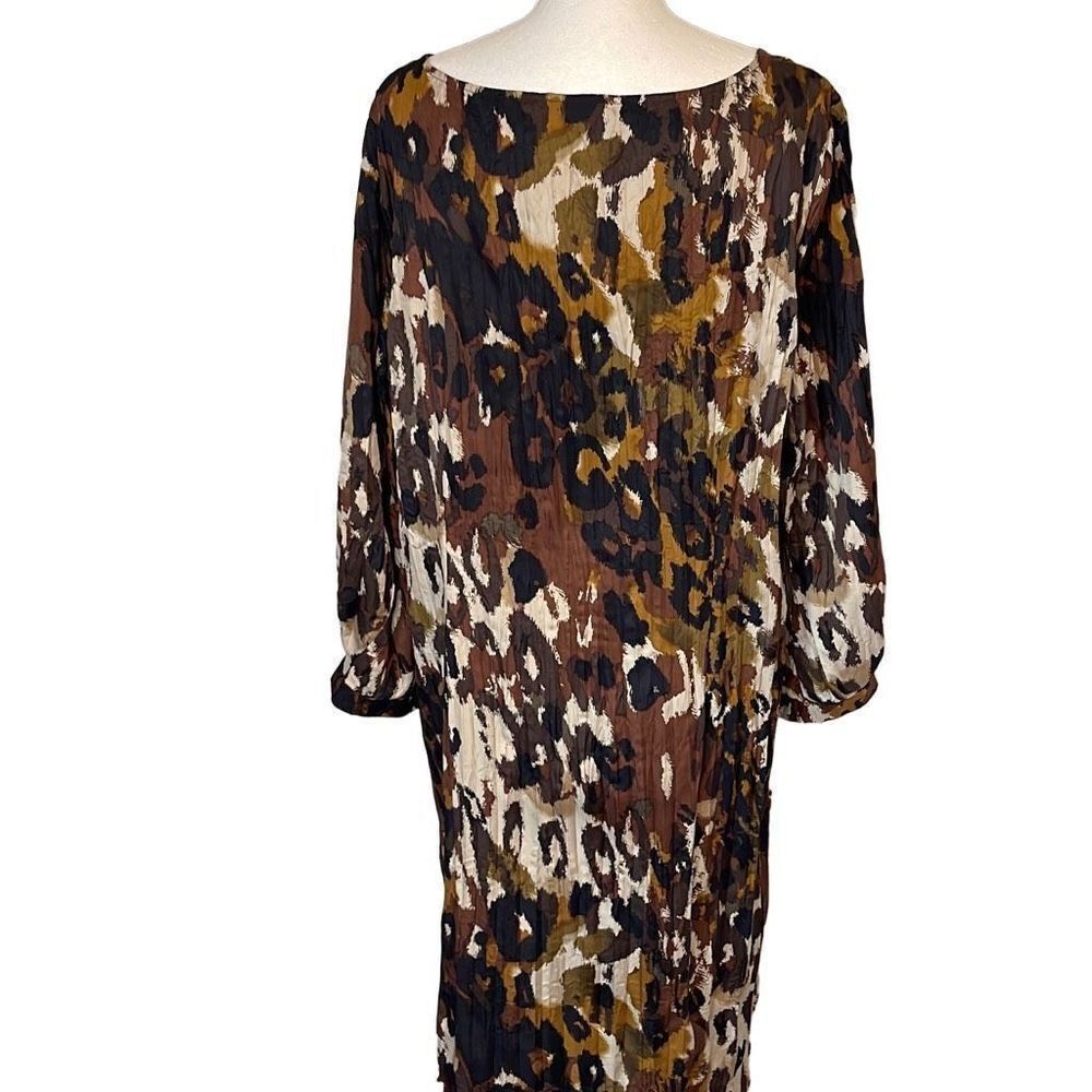 East Womens Animal Print Dress Long Sleeve Scoopneck Brown Size Large - Picture 5 of 10